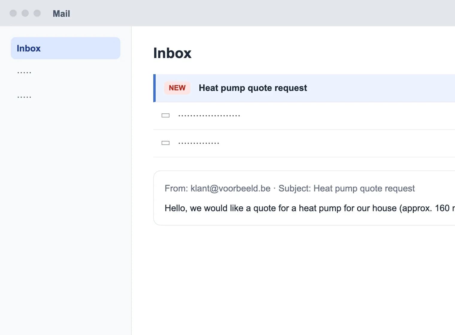 Recording of an inbox with a quote request