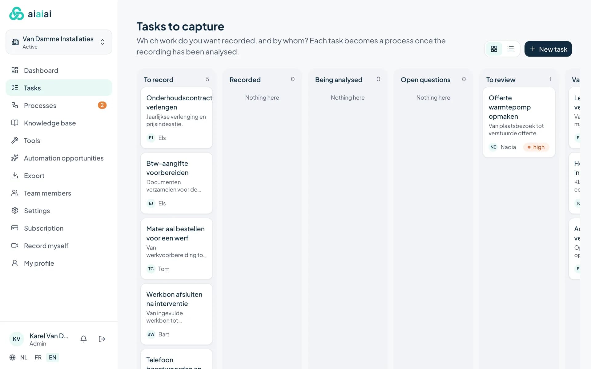Setting up tasks