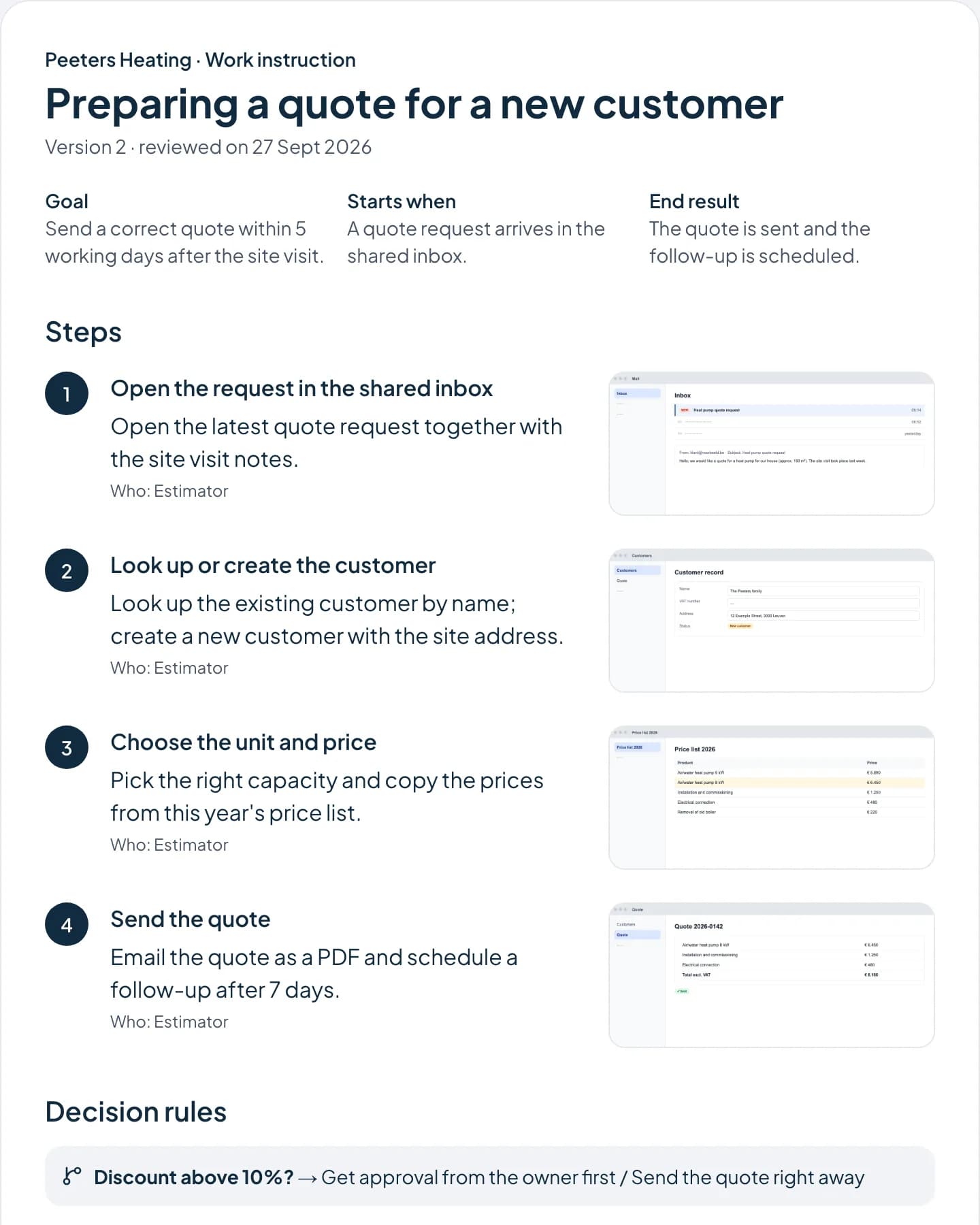 Shared work instruction with a frame for every step