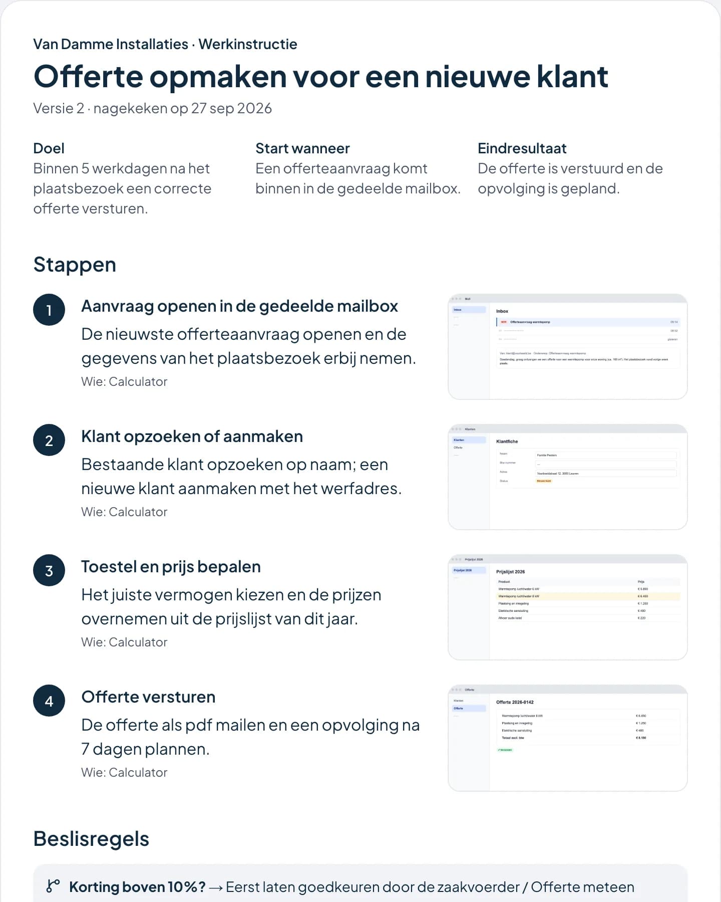 Gedeelde werkinstructie met een beeld bij elke stap